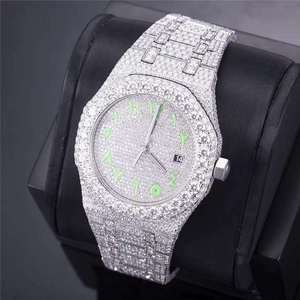 Montre de luxe pour homme entièrement sertie de diamants Moissanite VVS, mouvement à quartz ETA, date automatique, bracelet en acier inoxydable 20 mm, style Hip Hop, chiffres romains - Product Image 5