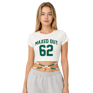 Custom Graphic Baby Tee Waist Tie Jersey Crop Top Slim Fit women's shirt Athletic Basic Tee Supplier Boutique Quality Streetwear - Product Image 1