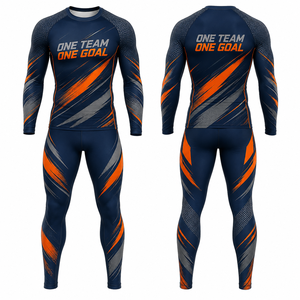 One Team One Goal 2-Piece Full Length Yoga Set Crew Neck Long Sleeve High Waist Polyester Quick Dry Geometric Pattern - Product Image 1