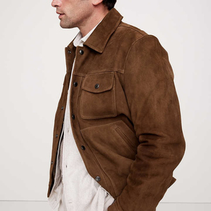 Factory Custom Leather Work Jackets Winter Men's Thick Coats Brown Plus Size Quilted Soft Suede Leather Work Jackets - Product Image 5