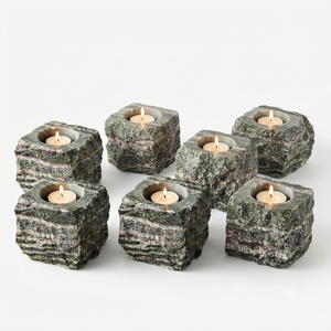 Porte-bougie en pierre naturelle sculptée à la main en jaspe zèbre vert, pierre précieuse agate, pour la guérison, vente en gros - Product Image 6