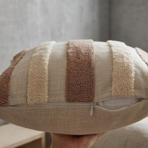 Striped Linen Cotton <b>Throw</b> Pillow Cover Square Washable Minimalist Design <b>Beige</b> Brown Tone Decorative Cushion For Bulk Supply - Product Image 4