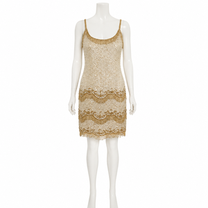 Champagne Gold Beaded Mini Dress Women <b>Sequin</b> Fringe Spaghetti Strap Bodycon Cocktail Party Evening Wedding Glamorous Fashion - Product Image 1