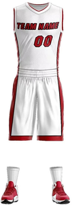 Conjunto de Camiseta de Baloncesto Blanca y Roja, Cuello en V, Sin Mangas, Impresión Sublimada, Absorbe la Humedad, Unisex, Adulto, Todas las Temporadas, Tejido de Malla - Product Image 5