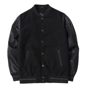 Veste universitaire en laine noire de qualité supérieure avec manches en similicuir noir, doublure matelassée, vêtements d'extérieur personnalisés OEM - Product Image 1