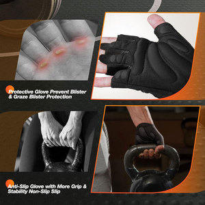Gants de cyclisme demi-doigts noirs en tissu tissé antidérapants à enfiler unisexes universels toutes saisons respirants pour la course - Product Image 2