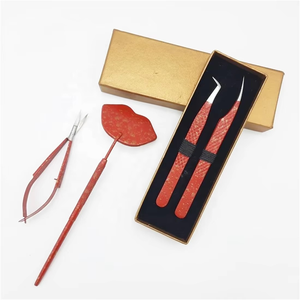 DANTRIC IMPLANTS BM-531 Pince à épiler pour cils en acier inoxydable à pointe lisse rouge, ensemble de ciseaux miroir pour extensions de cils, personnalisable - Product Image 4