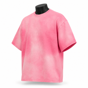 เสื้อยืดคอกลมแขนสั้นผู้ชายสีชมพู ลายมัดย้อม ทรงโอเวอร์ไซส์ ผ้าฝ้ายถัก 100% สีพื้น ย้อมสีเรียบ รุ่น 2027 - Product Image 4
