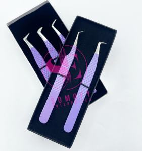 Ensemble de pinces à cils professionnelles en acier inoxydable avec logo personnalisé, courbées, volume, 90 degrés, pointe en fibre russe, pinces à cils - Product Image 6