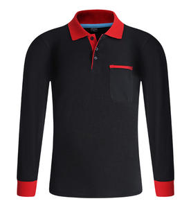 Polo de manga larga naranja para hombre con ribete en contraste y bolsillo en el pecho, corte regular, estilo casual, tejido de punto. - Product Image 4