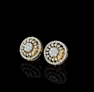 Luxury Round Halo Lab Grown <b>Diamond</b> Stud Earrings in Gold Classic Floral Cluster Fine Jewelry - Product Image 2