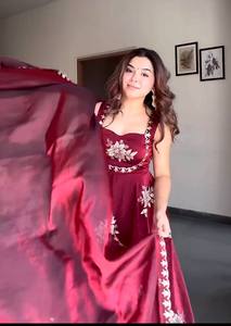 Indian Wholesale Women's <b>Silk</b> Anarkali Suit Premium Deep <b>Red</b> Embroidered Ethnic Gown Designer Pakistani Style Party Sun - Product Image 2