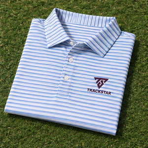 Trackstar Men's <b>Blue</b> White Striped <b>Polo</b> <b>Shirt</b> Short Sleeve Button Collar Casual Golf <b>Shirt</b> Custom Logo - Product Image 6