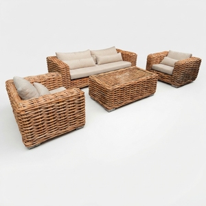 Handcrafted L Shaped Wicker Sectional <b>Sofa</b> Set Cushioned Woven <b>Rattan</b> Chaise Lounger Furniture for Outdoor Patio and Living Room - Product Image 1