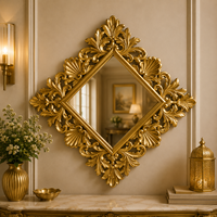 Miroir sur pied sculpté en bois style Héritage, finition or antique, pleine longueur, élégant et décoratif pour la maison