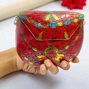 Bolso de mano metálico con pedrería multicolor pintada a mano, ecológico, elegante y con estilo para decoración de bodas y regalos. - Product Image 3