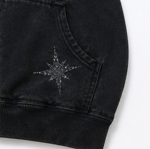 Sudadera Personalizada 100% Algodón Oversize de Felpa Gruesa con Estampado de Llama de Diamantes de Imitación, Efecto Desgastado, Teñido Liso, Fabricante - Product Image 4