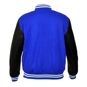 Nouvelle veste bomber universitaire en laine bleu roi et cuir noir, col montant, style universitaire, design streetwear, logo frontal - pour l'hiver - Product Image 5
