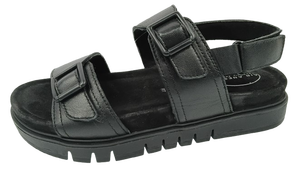 Sandalias Planas de Cuero Genuino Negro, Punta Abierta, Cierre de Hebilla, Zapatos Cómodos de Verano, Suela de Goma, Ajuste Ancho - Product Image 2