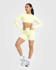 Women's Adults Light <b>Yellow</b> Seamless <b>Crop</b> <b>Top</b> Breathable Eco-Friendly Four-Way Stretch Spandex/Polyester Activewear for All - Product Image 6