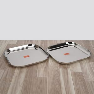 Ensemble de 2 plateaux de service élégants en acier inoxydable avec rebord surélevé et design carré moderne pour la maison, la salle à manger, l'hôtel, le restaurant - Product Image 2