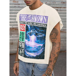 Camiseta sin mangas para hombre con estampado de OVNI, estilo urbano, cuello redondo, jersey de algodón, corte regular - Product Image 2