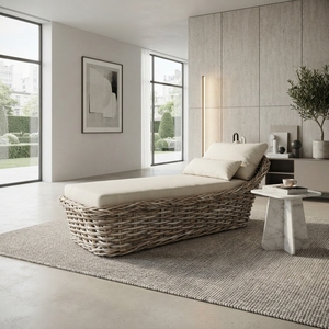 Sofá seccional reclinable de ratán sintético hecho a mano Leipzig para patio exterior, tumbona acolchada, conjunto de muebles. - Product Image 2
