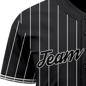 Camiseta de Béisbol Negra con Rayas Finas, Manga Corta, con Botones, Uniforme de Equipo Personalizado, Transpirable, de Poliéster, Deportiva - Product Image 4