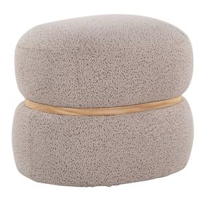Pouf Ottoman Contemporaneo Cinch in Tessuto Beige e Legno Naturale, Sgabelli e Pouf Moderni - Product Image 1