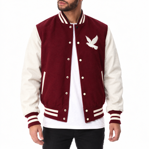 Blouson universitaire décontracté pour homme, chaud, avec doublure en laine, boutons recouverts, coupe-vent, brodé, tissé, respirant, pour l'automne - Product Image 1