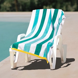Striped Cotton Beach Towel White Teal Yellow Trim Quick-Dry Summer Pool Use Adult Modern Style Rectangle Best Price Cheap Price - Product Image 1