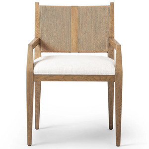 Chaise de salle à manger rembourrée moderne avec structure en bois et pieds en rotin, fauteuil avec siège rembourré pour restaurant, hôtel, maison - Product Image 2