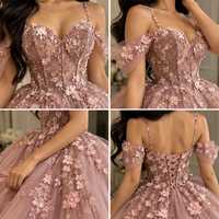 Robe de bal de princesse de luxe rose à paillettes et appliques en cristal, brodée, pour femme, idéale pour Quinceañera et réception de mariage, taille naturelle