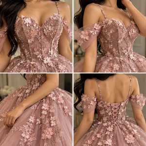 Robe de bal de princesse de luxe rose à paillettes et appliques en cristal, brodée, pour femme, idéale pour Quinceañera et réception de mariage, taille naturelle - Product Image 4