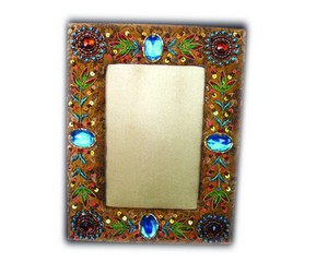 Handmade Ornate Wooden Photo <b>Frame</b> Rectangular With Colorful Beaded <b>Embroidery</b> And Gemstone Accents Vertical Wall Mount - Product Image 2