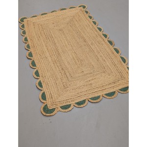 Tapis en jute tressé rectangulaire couleur unie beige style farmhouse écologique pour salon, tissage plat à poils fins - Product Image 4