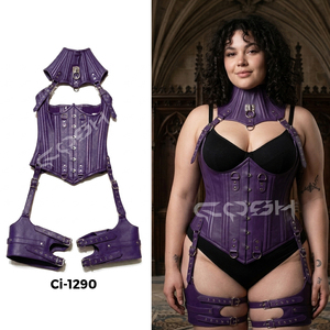 High Quality Fashion And Club Wear Purple Leather Harness Corset Set - Product Image 5