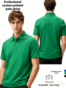 Custom Printed Men's Polo Shirt Green Breathable Quick Dry Work Fashion <b>Uniform</b> Screen Printing Oem Service Polyester Oeko-Tex - Product Image 3