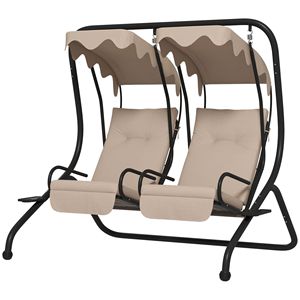 Dondolo da Esterno a 2 Posti Beige con Tettuccio e Cuscini Impermeabili per Giardino, Bordo Piscina o Cortile - Product Image 1