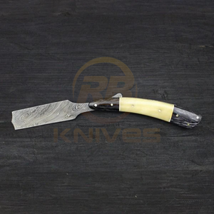 Navaja de afeitar recta de acero de Damasco hecha a mano, plegable de bolsillo |   Navaja de afeitar DIY para barbería con mango de hueso, OEM disponible - Product Image 3