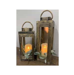 Portavelas de Madera Estilo Vintage con Paneles de Vidrio y Asa de Cuerda, Decoración para Jardín y Hogar - Product Image 6