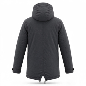 <b>Men's</b> <b>Black</b> Stand Puffer Jacket <b>Long</b> Sleeve Zipper Closure Windproof Casual Winter Solid Color Polyester Fleece Thick <b>Coat</b> Front - Product Image 2