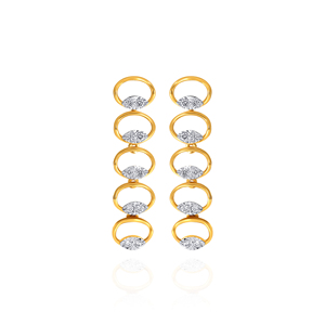 Pendientes de Oro Amarillo de 14K con Diamantes Cultivados en Laboratorio, Corte Brillante Redondo Multicírculo, Diseño Geométrico Colgante para Mujer |   Joyería Fina - Product Image 1