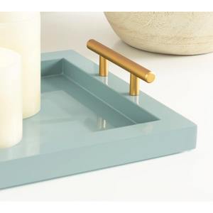 Plateau rectangulaire décoratif en métal vert avec poignées en métal doré, parfait pour le service à domicile, l'utilisation au bureau et les événements formels, provenant d'Inde. - Product Image 5