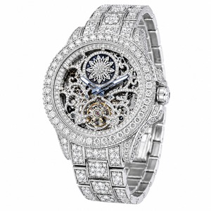 Montre à quartz unisexe de luxe en acier inoxydable avec lunette sertie de diamants, cadran analogique tourbillon, verre saphir, boîtier carré de 41 mm - Product Image 2