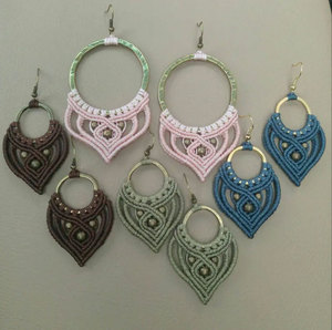 Pendientes de Aro de Macramé Azul Hechos a Mano con Detalles en Oro, Certificados por IGI, Estilo Vintage para Joyería Femenina al por Mayor - Product Image 3