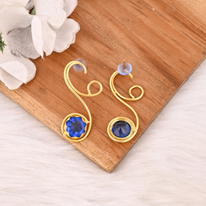 Elegant Gold Plated Ink Blue Hydro Gemstone Brass <b>Earring</b> Handmade Fashion Jewelry for Women Gift - Product Image 5
