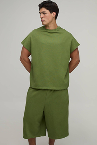 Men Boxy Leisure T Shirt and <b>Shorts</b> Set Premium Cotton Blend Two Piece Set Summer Wear Custom Private Label Fashion Streetwear - Product Image 5