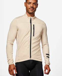 Premium Quality Men's Beige <b>Mock</b> <b>Neck</b> Full Sleeve Jacket With Zipper And Contrast Binding Breathable Regular Fit Yoga <b>Top</b> 180 g - Product Image 1