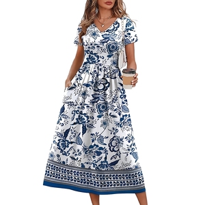 Vestidos de Verano para Mujer, Vestido Midi Casual con Corte en A, Vestidos de Playa para Vacaciones con Bolsillos, Tallas S-2XL - Product Image 1